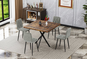 English Elm Square Mid Century Dining Table with Faux Marble Top, Waterproof Scratch-Resistant MDF Surface, Durable Iron Frame for Compact Kitchens and Stylish Small Dining Rooms Brown W578P242964