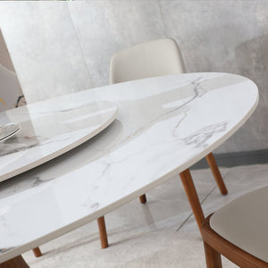 English Elm 53" Round Sintered Stone Dining Table With Elegant Marble Finish & Lazy Susan For Compact Spaces P1 W2699S00018-GIGA