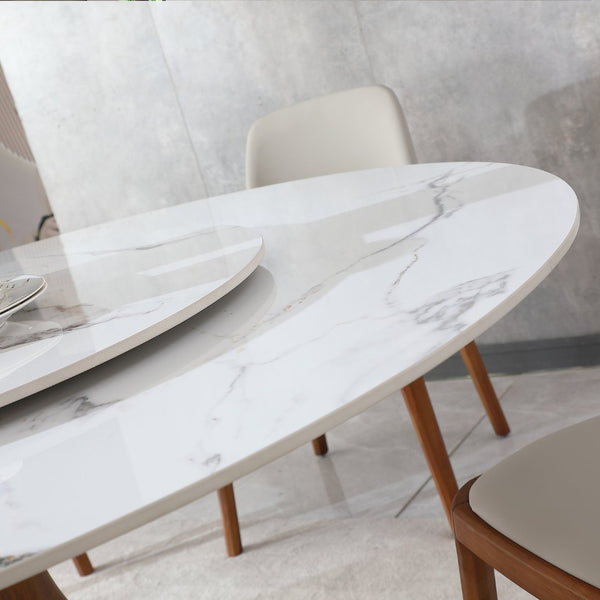 English Elm 53" Round Sintered Stone Dining Table With Elegant Marble Finish & Lazy Susan For Compact Spaces P1 W2699S00018-GIGA