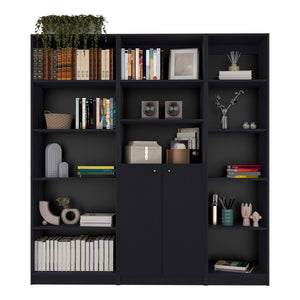 English Elm Poston Modern 3-Piece Bookcase Set with 13 Shelves and Two-Door Cabinet for Stylish Storage Black 41 L x 28 W x 5 H B070S00266