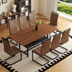 English Elm Table and Chair Set 71 Inch Walnut Grain Dining with 8 Tech Fabric Seats W1151S04283