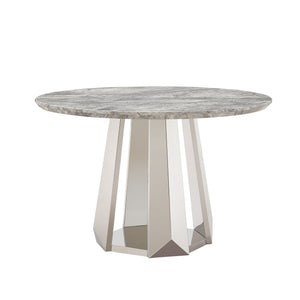 English Elm 47" Round Marble Dining Table - Elegant High Gloss Faux Marble Top & Durable Stainless Steel Base W3456S00008
