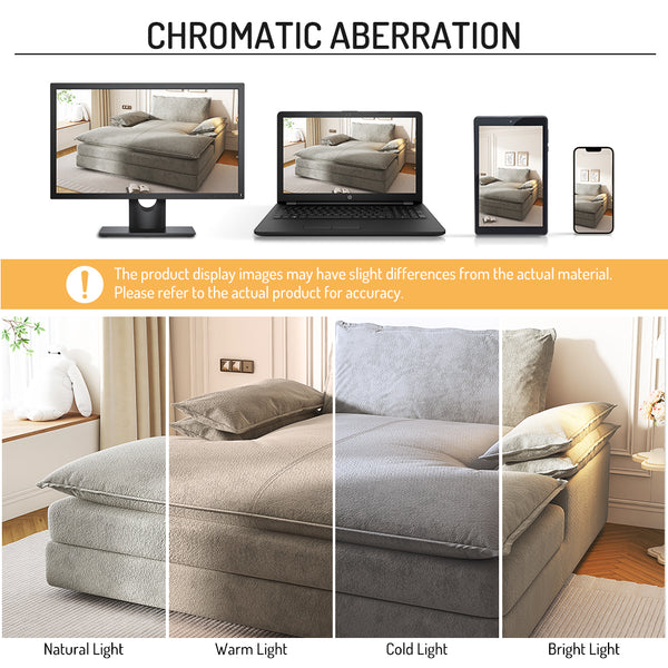 English Elm Modern Chenille Double Chaise Lounge Deep Seat Sofa with Detachable Backrest and Pillows Grey W1885S00413