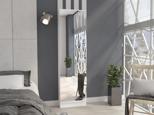 English Elm Leto XL Shoe Rack Cabinet with Mirror, 5 Adjustable Shelves Holds 10 Pairs, Compact White B20091930