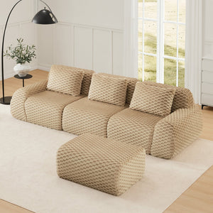 English Elm 114" Modular L-shaped Sectional Flannelette Sofa with Ottoman for Spacious Living Rooms Light Camel W714S01512