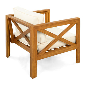 English Elm Christopher Knight Home® - Patio Conversation Set - Stylish Acacia Wood Chairs With Cushions & Foldable Teak Finish Table N770P264304B_N770P261552T