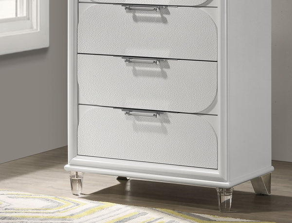English Elm Contemporary Glam Acrylic-Handled 6-Drawer Dresser with Embossed Panels, Felt-Lined Jewelry Drawer White 34 L x 20 W x 44 H B2741P353134