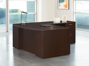 OSP Home Furnishings Napa Executive L Shape Bow Top Corner Desk with Cable Management for Modern Offices NAPESP-TYP208