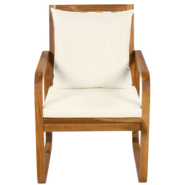 English Elm Outdoor Acacia Wood Dining Set Seats Six with Cushioned Armrest Chairs for Patio Beige,Natural Wood N719Z000200A