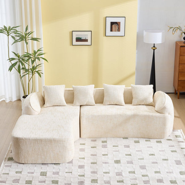 English Elm Beige Chenille L-shaped Sectional Sofa with Chaise Deep Seating and Curved Armrests Beige W3612S00017