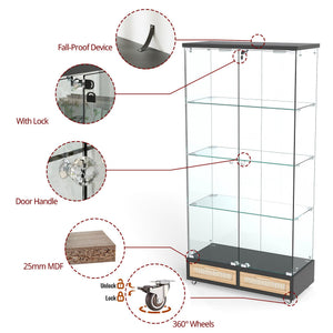 English Elm Modern Glass Display Cabinet With Led Lights, 4 Shelves & Drawers - Stylish Furniture For Collectors W241S00057