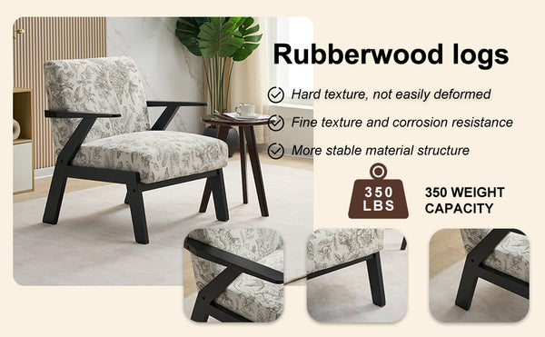 English Elm Mid-Century Lounge Armchair with Cushion, Beige+Grey Polyester, Ergonomic Design, 350lbs Capacity W2989P339876