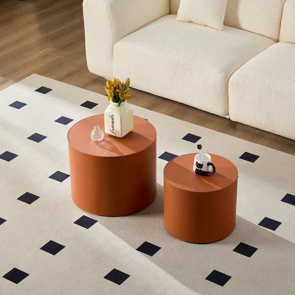 English Elm Modern Saddle Leather Mdf Side Table Compact Accent for Living Room or Office Orange W2085P399095