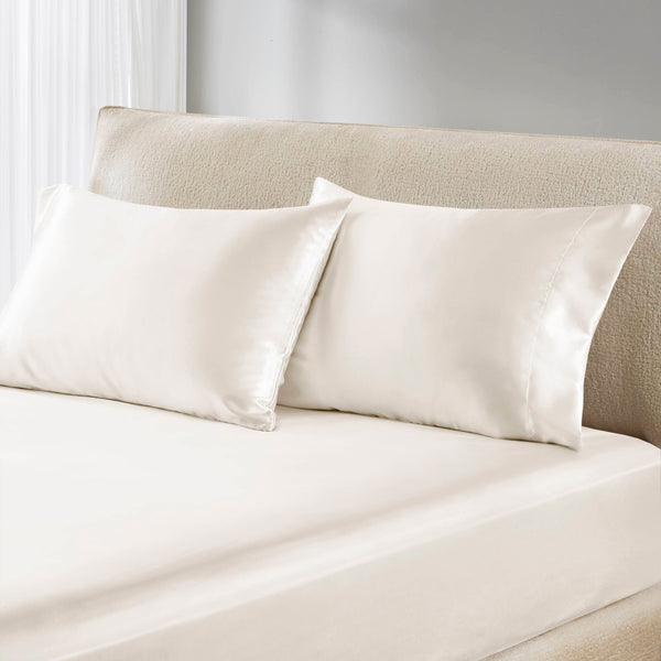 English Elm 4 Luxury Satin Twin Sheet Set - 100% Polyester, Soft Smooth 90g Finish, Deep Pocket Fit & Breathable Comfort Ivory 11.81 L x 9.84 W x 3.15 H B035P319696