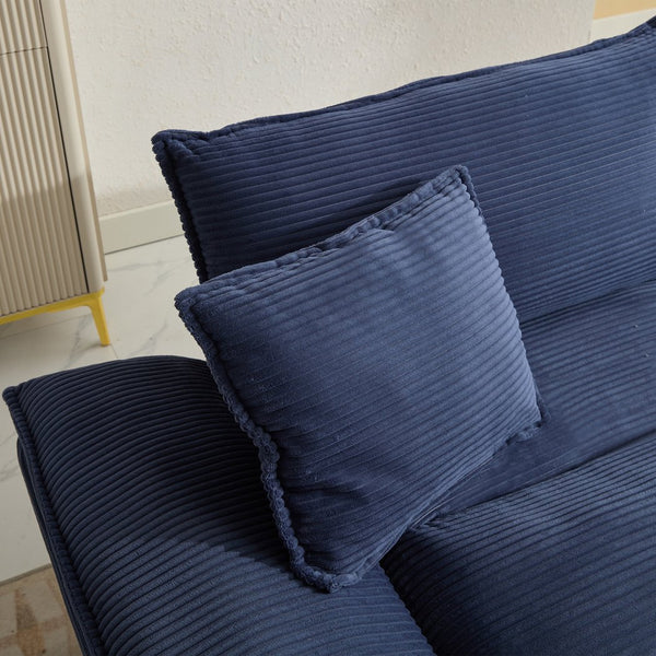 English Elm Corduroy Stylish Sleeper Sofa Loveseat with Dual-Layer Cushions & Two Support Pillows, Sturdy Frame Blue W676P184142
