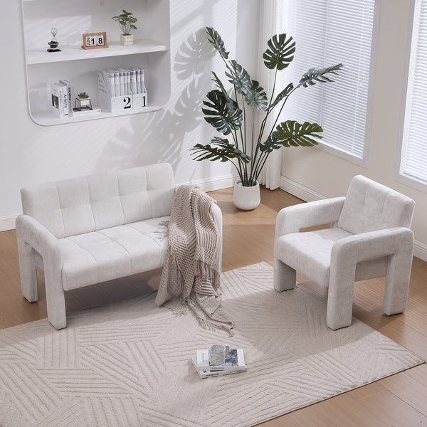 English Elm Nordic Ergonomic Double Armchair Upholstered Chenille Sofa 2-Seater Compact Lounge Chair 550LB Capacity Beige W395P380531