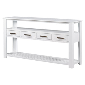 English Elm U_style Wide Painted Console Table Four Drawers Open Shelves Foyer Living Room White N711P410406K