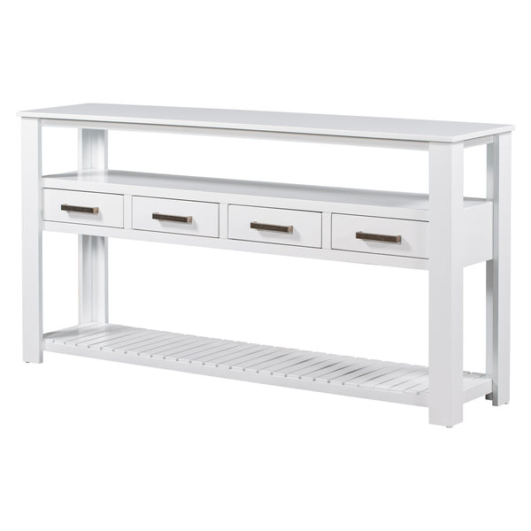 English Elm U_style Wide Painted Console Table Four Drawers Open Shelves Foyer Living Room White N711P410406K