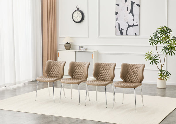 English Elm Dark Oil Waxed Faux Leather Dining Chair Set with Diamond Tufted High Back Metal Legs W3493P444869