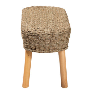 English Elm Modern Woven Seagrass Acacia Wood Bench Organic Boho Accent for Entryway or Bedroom B2750P467726