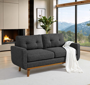 English Elm 67.7" Tufted Button Back Loveseat Polyester Upholstery Splayed Wood Legs Mcm Style B343P416559