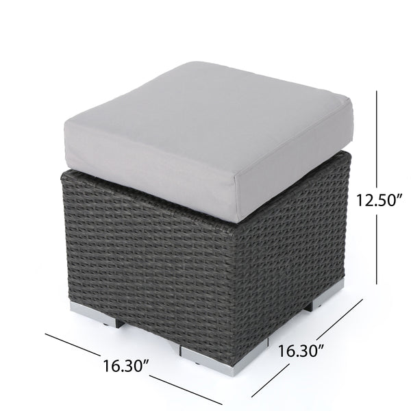 English Elm Christopher Knight Home® - SANTA modern SANTA ROSA 16 Grey+Silver PE Rattan Patio Ottoman with Iron Frame and Waterproof Fabric Cushion (17.5x13.75) 62570.00GRY