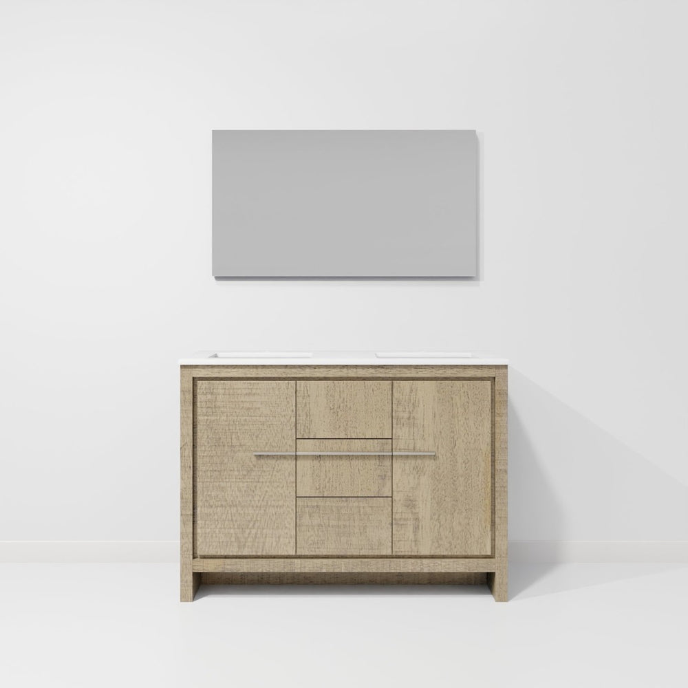 English Elm Rustic Acacia Double Bath Vanity With White Quartz Top, Brushed Nickel Faucet & 43" Mirror Set B2731S01679-GIGA