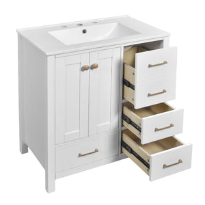 English Elm 30'' Bathroom Vanity With Ceramic Sink Combo - Elegant Freestanding Storage Cabinet & 4 Drawers N710P194420K