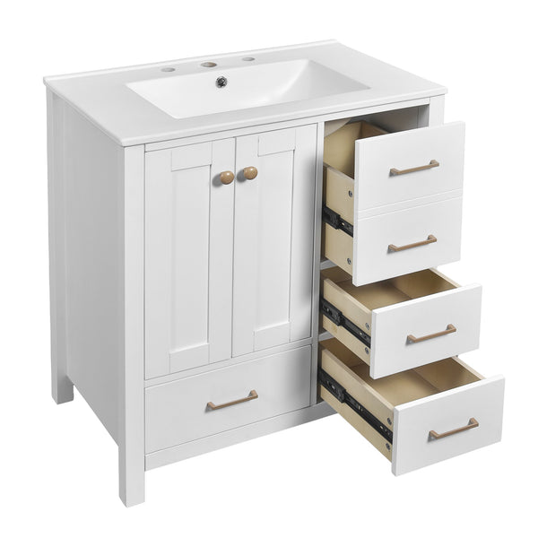 English Elm 30'' Bathroom Vanity With Ceramic Sink Combo - Elegant Freestanding Storage Cabinet & 4 Drawers N710P194420K