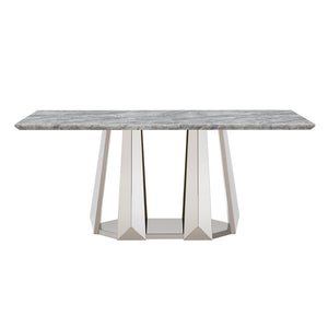 English Elm Marble Dining Table For 6-8 People, 70'' Rectangle Faux Marble Top With Stylish Chrome Base Finish W3456S00013