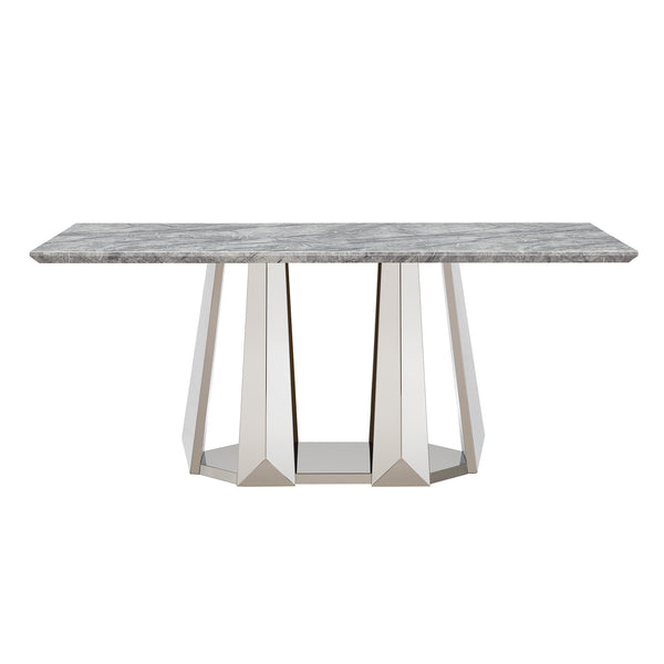 English Elm Marble Dining Table For 6-8 People, 70'' Rectangle Faux Marble Top With Stylish Chrome Base Finish W3456S00013
