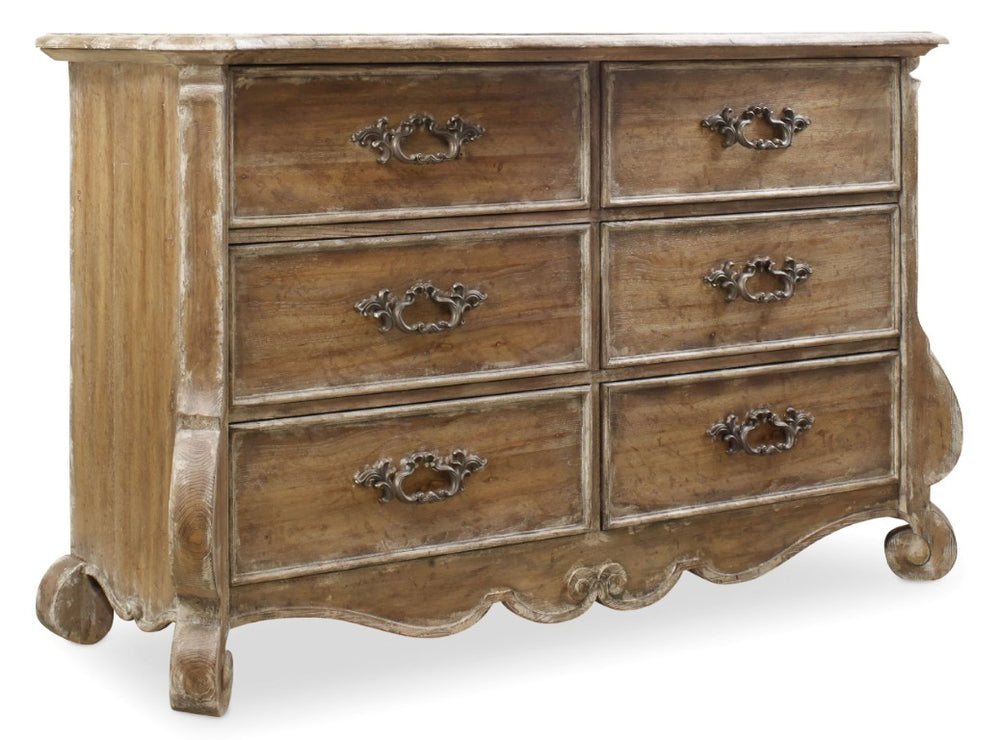 Hooker Furniture Chatelet Caramel Froth Dresser With Pecky Pecan Veneers, Felt & Cedar-Lined Drawers, Burnished Bronze Finish 5300-90001