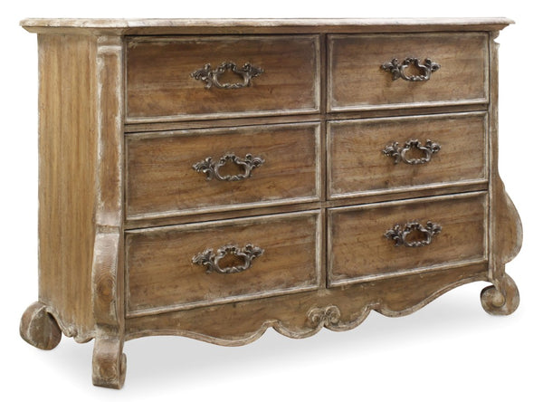 Hooker Furniture Chatelet Caramel Froth Dresser With Pecky Pecan Veneers, Felt & Cedar-Lined Drawers, Burnished Bronze Finish 5300-90001