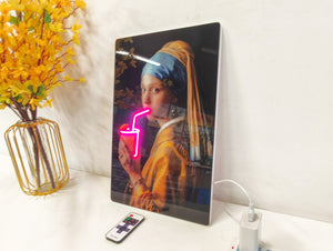 English Elm 16X10 Neon-Style Led Wall Art - Illuminated Girl With A Pearl Earring Acrylic Print For Modern Decor T3976P383254