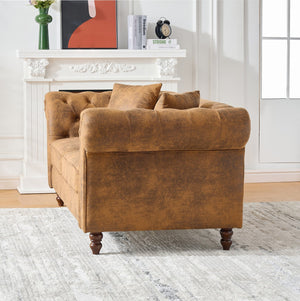 English Elm 63"chesterfield Leathaire Tech Fabric Loveseat Tufted Two Seat Sofa for Modern Living W3373S00058