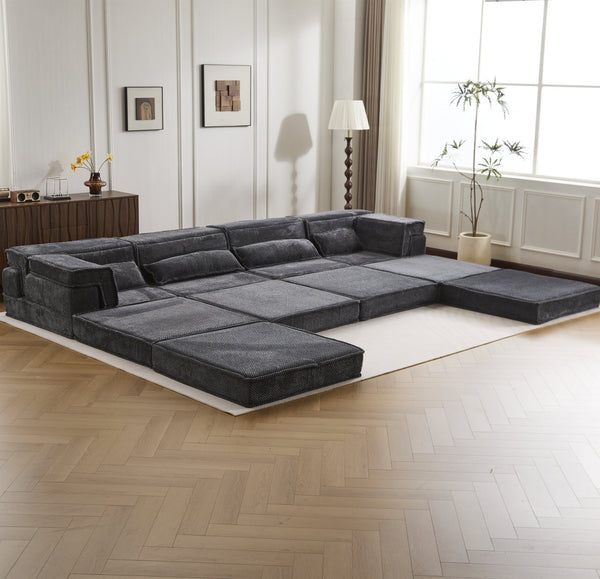 English Elm Compression Mahjong Sofa - Oversized Modular Floor Bed With Ottoman, No Assembly, Soft Fleece Fabric W3723S00037