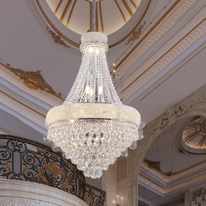 English Elm 36" Luxurious K9 Crystal Single Tier Chandelier with 14 LED Lights, Silver Empire Design for Dining Room B072S00001