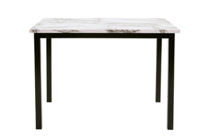 English Elm Modern White and Espresso 5pc Dining Set with Faux Marble Top, Upholstered Faux Leather Chairs, Sleek Finish B011P373217