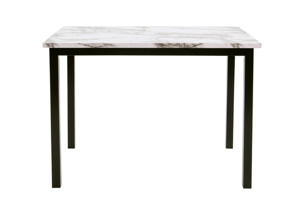 English Elm Modern White and Espresso 5pc Dining Set with Faux Marble Top, Upholstered Faux Leather Chairs, Sleek Finish B011P373217