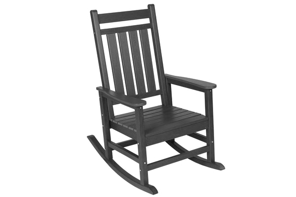 English Elm Oversized Rocking Chair with Wood-Texture Patio Rocker for Adults Ergonomic Weatherproof Seat for Porch Gray W2103P278560