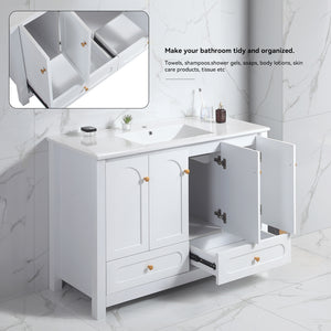 English Elm 48" Sage Bathroom Vanity with Ceramic Sink Mdf Cabinet Soft Close Doors Drawers White W3133S00002