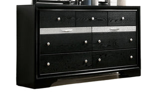 English Elm Contemporary Chic Chest with Gold Accents, Acrylic Trim, Metal Bracket Legs and Dust‑Proof Drawers Black 67 L x 20 W x 44 H B2741P375939