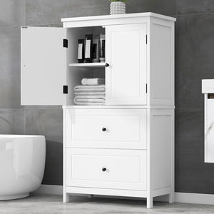 English Elm Bathroom Storage Cabinet, Cabinet With Two Doors and Drawers, Adjustable Shelf, Mdf Board, White