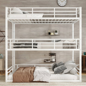 English Elm Twin Triple Metal Bunk Bed Matte Powder Coated Frame with Full Safety Guardrails Light White W1580S00581