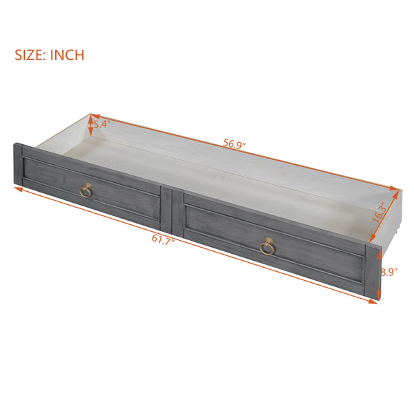 English Elm Queen Murphy Wall Bed with Rattan Panel Cabinet and Storage Drawers for Studio Rooms Gray LP000676AAE