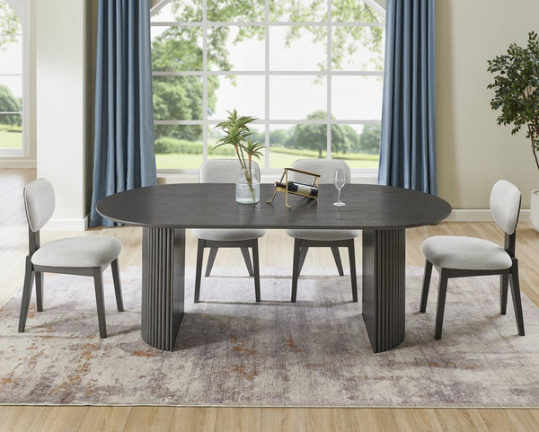 English Elm Valencia 5-Piece 80" Oval Dining Set With Dual Pedestal Base & Light Gray Upholstered Chairs For Elegance B061S00944-GIGA