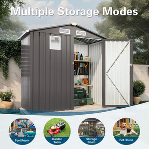 English Elm 6x Galvanized Steel Outdoor Storage Shed with Peaked Roof Skylight and Lockable Door W3213P309350