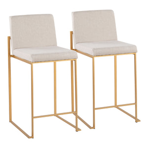 English Elm Fuji High Back Counter Stools Set Of 2 In Gold Steel & Beige Fabric - Modern Comfort & Style B202P221941