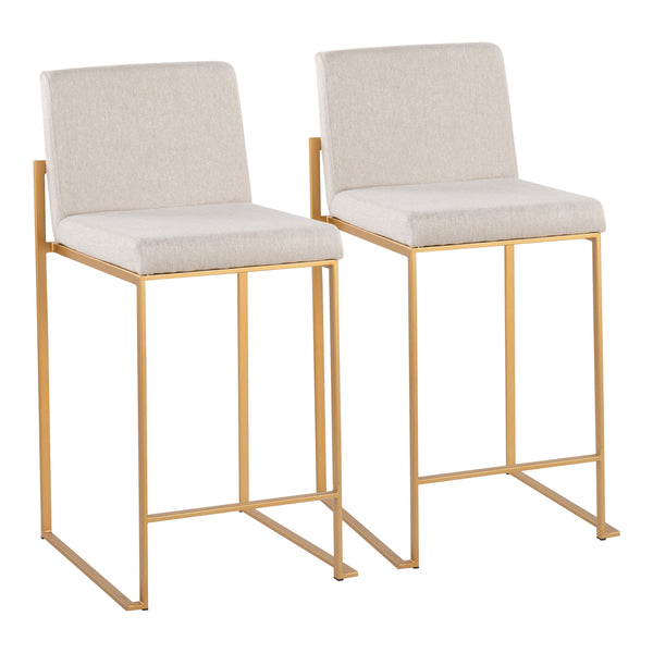 English Elm Fuji High Back Counter Stools Set Of 2 In Gold Steel & Beige Fabric - Modern Comfort & Style B202P221941