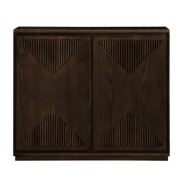 English Elm Mid Century Modern V-Shape Storage Cabinet - Stylish Buffet & Coffee Bar For Narrow Spaces, Brown W1801P362147